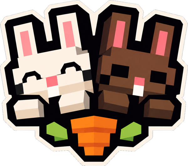 Rabbit Royale: Shiro and Kuro, the white and brown rabbits, behind a carrot